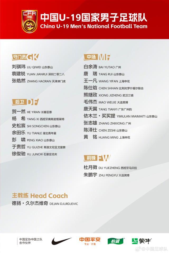 开云官网-U19男足新一期集训名单公布 杜月徵、毛伟杰在列